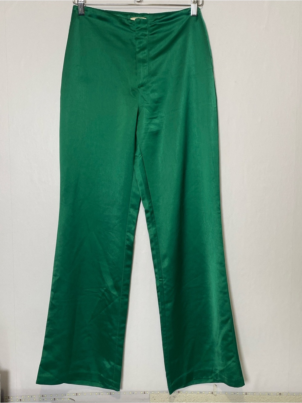 Jason Wu High Rise Wide Leg Flare Emerald Green Satin Pants Trousers Size 4